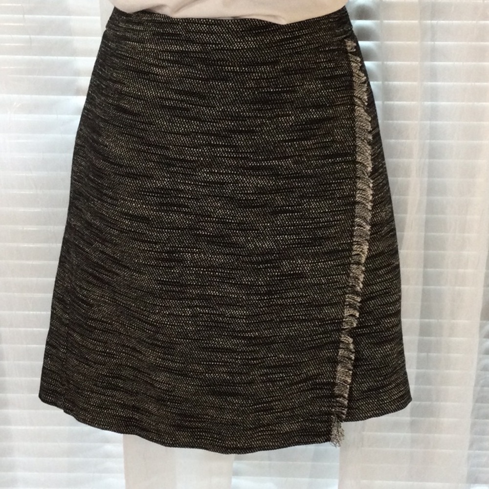 LOFT Faux Wrap-Tweed Black Skirt 6